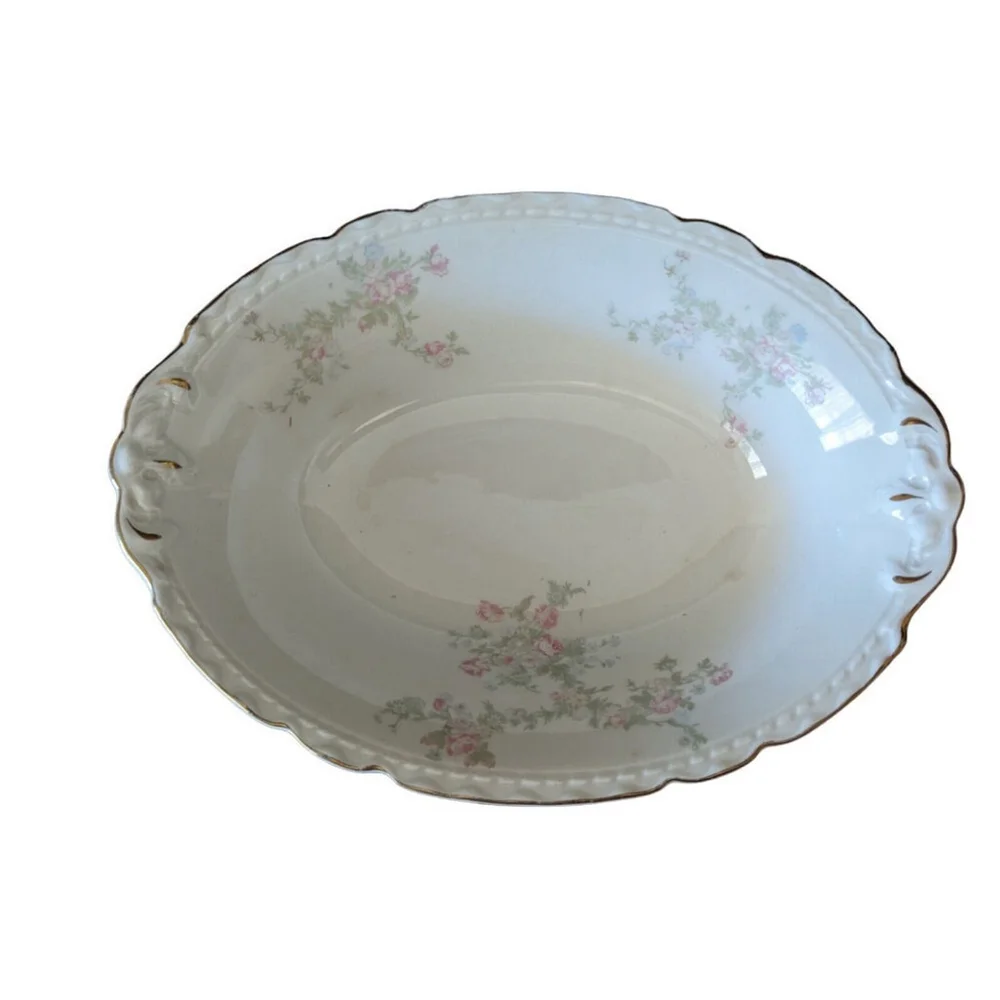 Embassy Oval Vegetable Bowl Pink & Lavender Flowers Raised Border